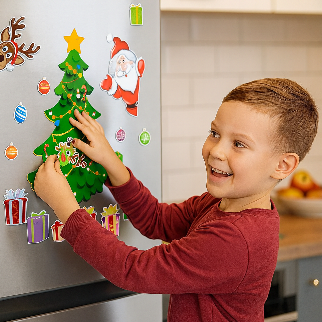 Juego de pegatinas magnéticas navideñas Montessori para decorar por sí mismos