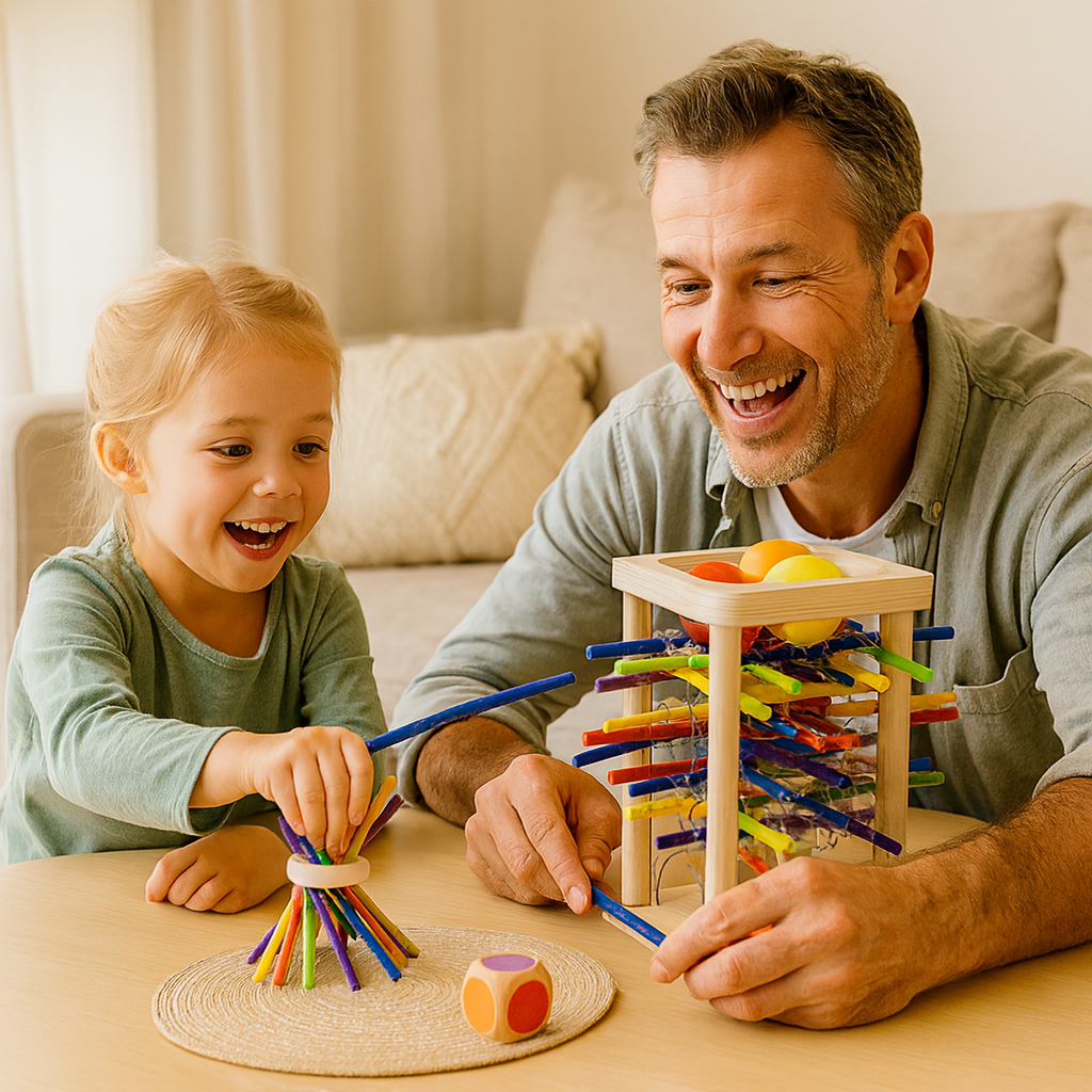 Juego de habilidad educativo de madera 3 en 1 con bolas y palitos