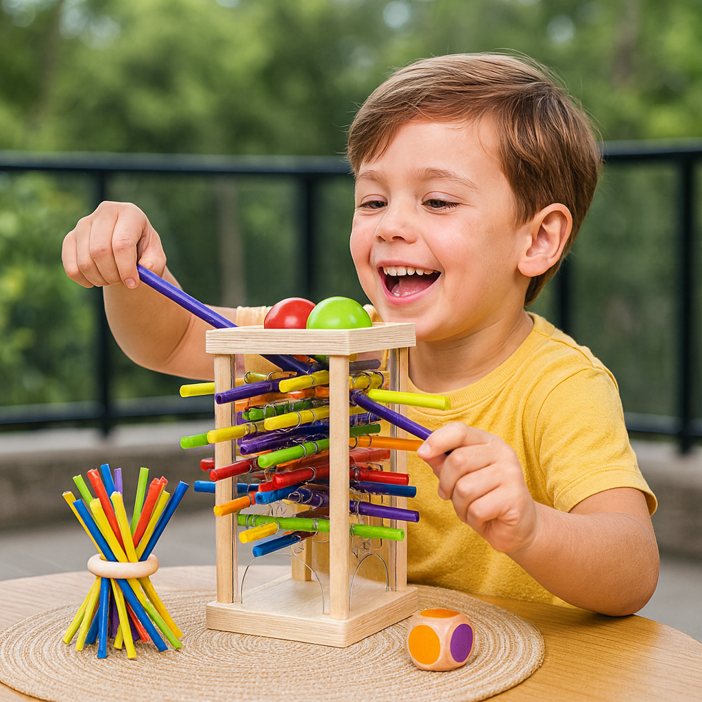 Juego de habilidad educativo de madera 3 en 1 con bolas y palitos