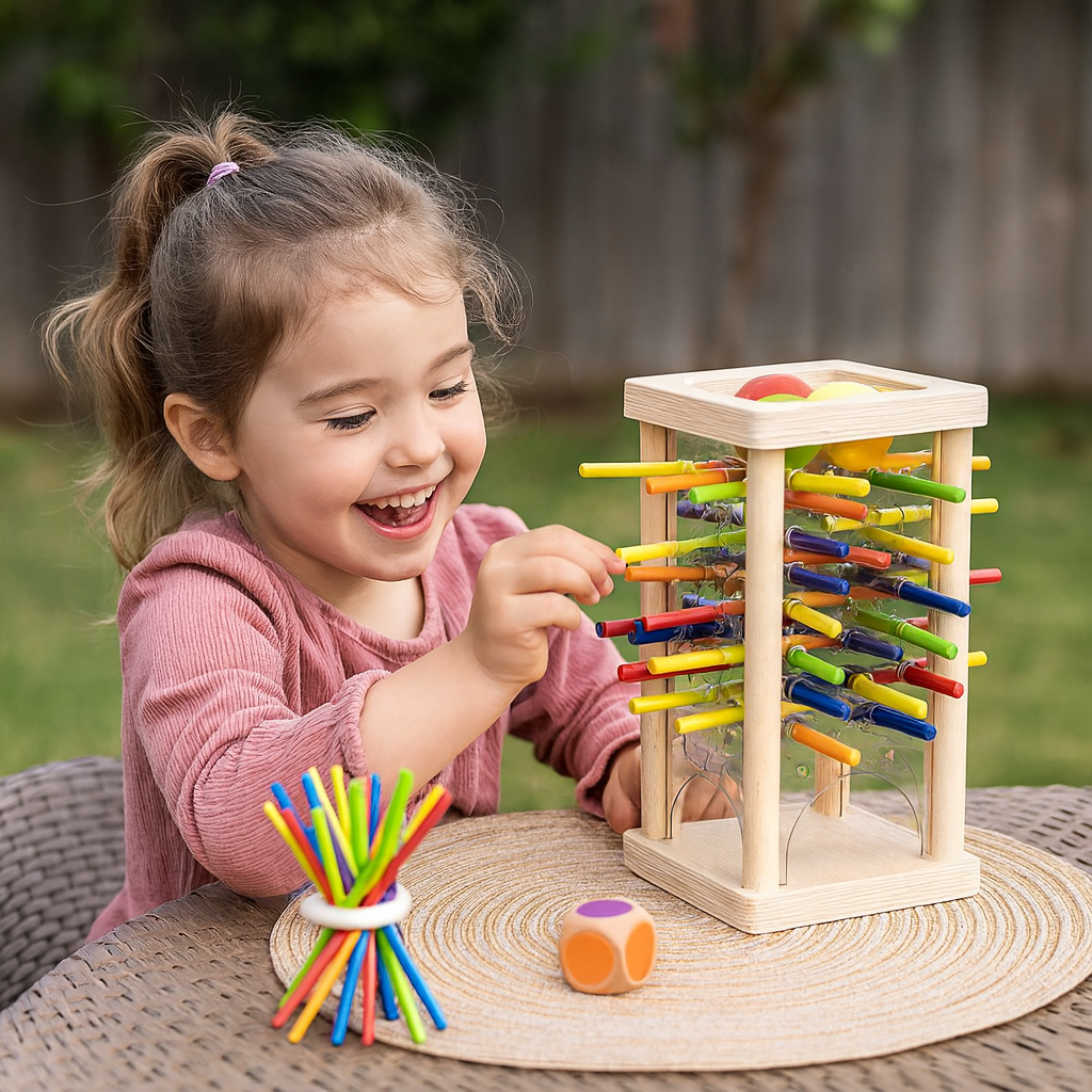 Juego de habilidad educativo de madera 3 en 1 con bolas y palitos