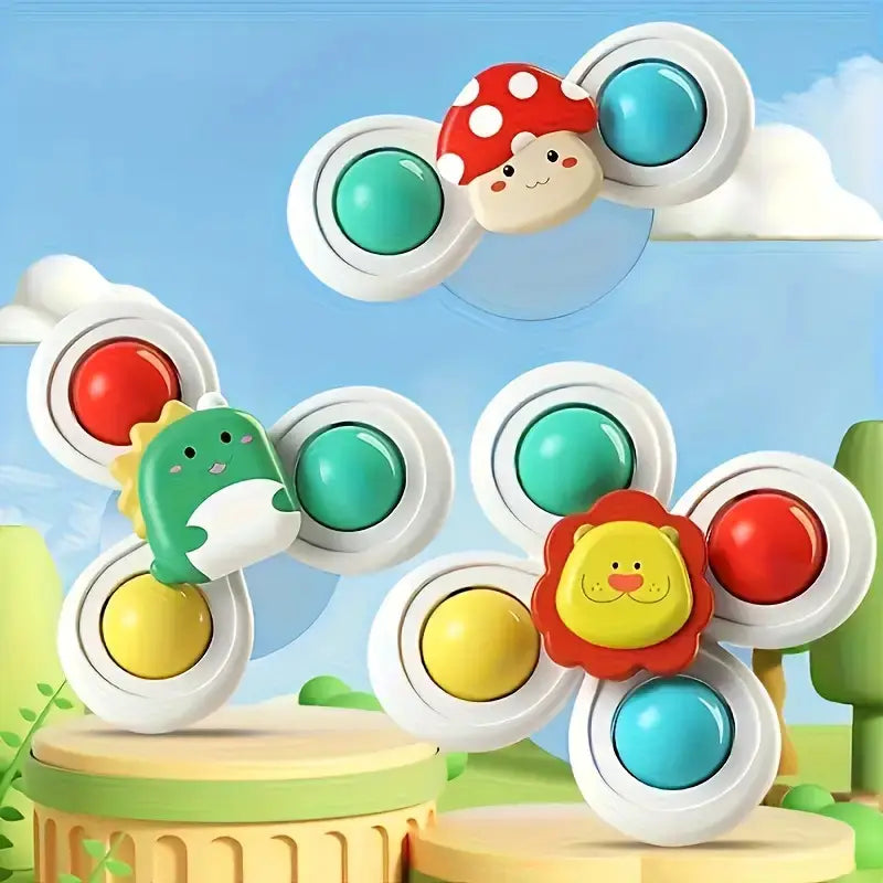 Encantador conjunto de 3 juguetes giratorios con ventosas para bebés