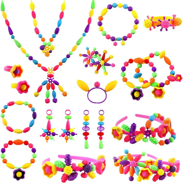 Conjunto de cuentas Pop para niños | Colorido conjunto de joyería DIY para diversión creativa y desarrollo de habilidades motoras