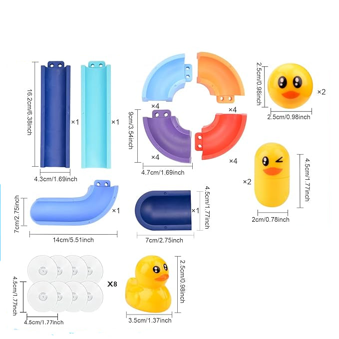 Juguete de baño con tobogán para bebés | Pista de autoensamblaje con ventosas y patitos rodantes para jugar en el baño