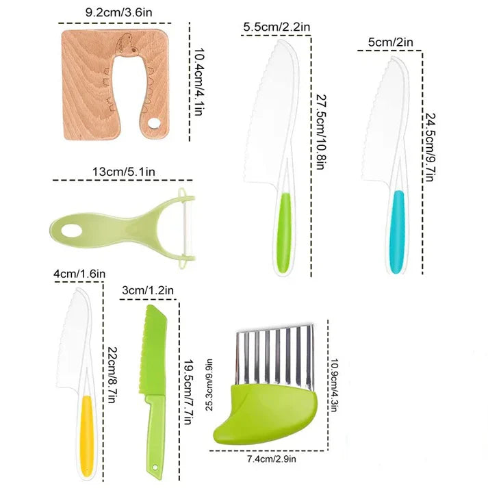 Juego de cuchillos para cortar para niños | Herramientas de cocina seguras y divertidas para aprender a cortar frutas y verduras