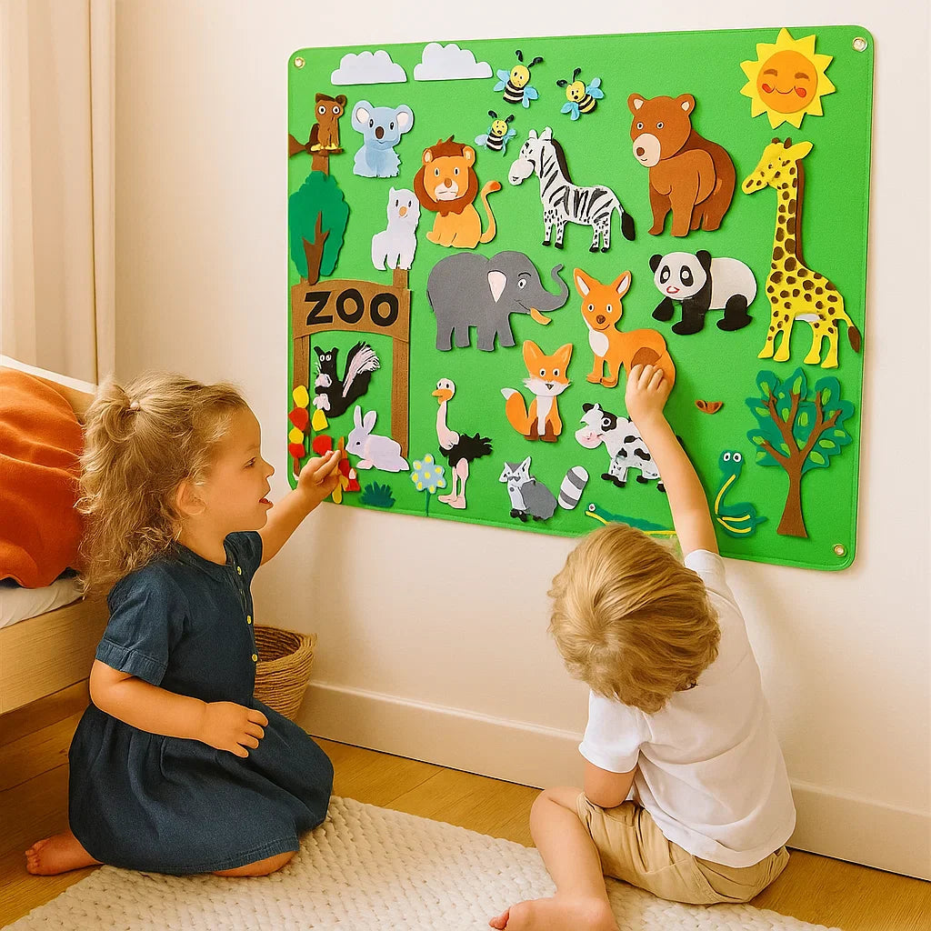 Tablero de fieltro para niños | Kit educativo DIY para aprender sobre animales, imaginación y contar historias