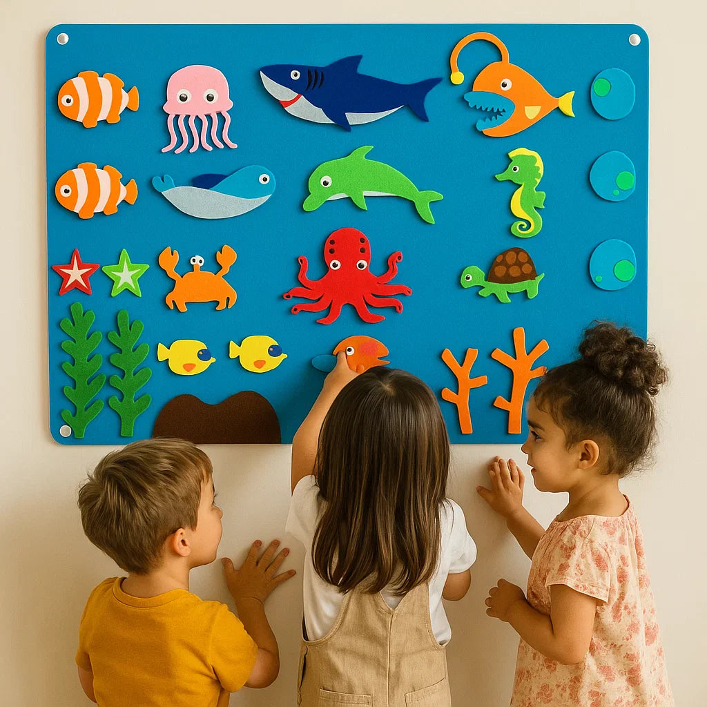 Tablero de fieltro para niños | Kit educativo DIY para aprender sobre animales, imaginación y contar historias