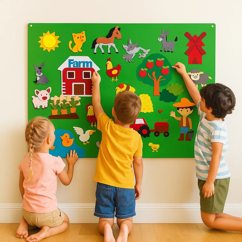 Tablero de fieltro para niños | Kit educativo DIY para aprender sobre animales, imaginación y contar historias
