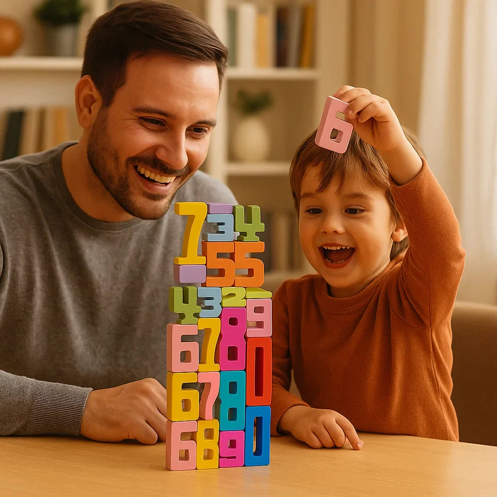 Bloques de madera numéricos para niños | Juguete colorido para apilar, contar, lógica y aprendizaje temprano de matemáticas