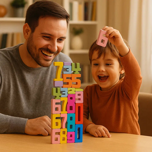 Bloques de madera numéricos para niños | Juguete colorido para apilar, contar, lógica y aprendizaje temprano de matemáticas
