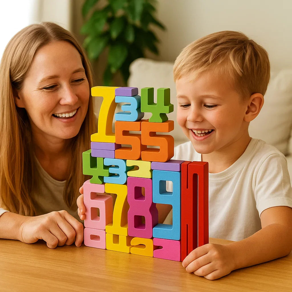 Bloques de madera numéricos para niños | Juguete colorido para apilar, contar, lógica y aprendizaje temprano de matemáticas