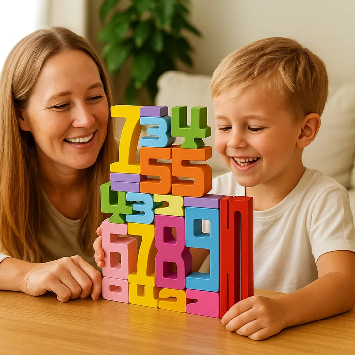 Bloques de madera numéricos para niños | Juguete colorido para apilar, contar, lógica y aprendizaje temprano de matemáticas