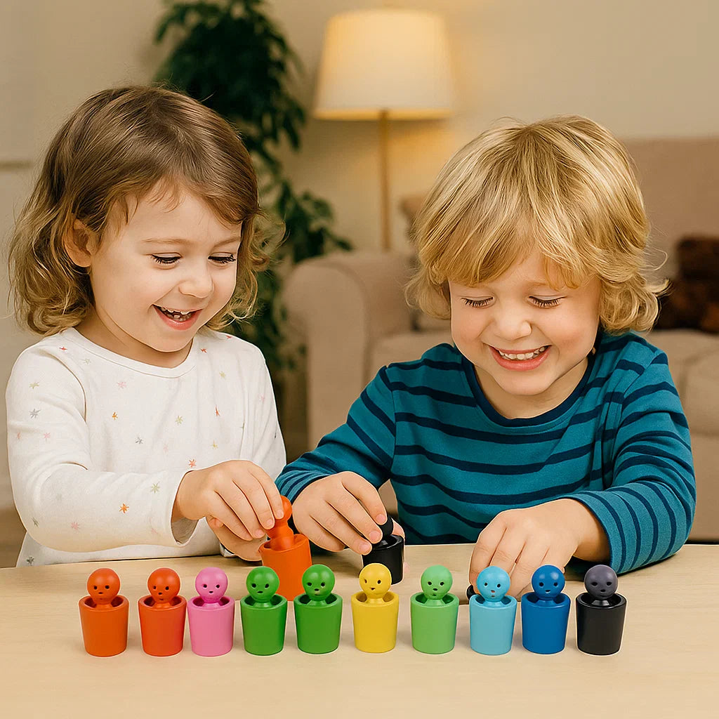 Juguete de madera para emparejar colores para niños | Juego de clasificación con muñecas, clavijas y tazas para aprender habilidades motoras finas y la vista