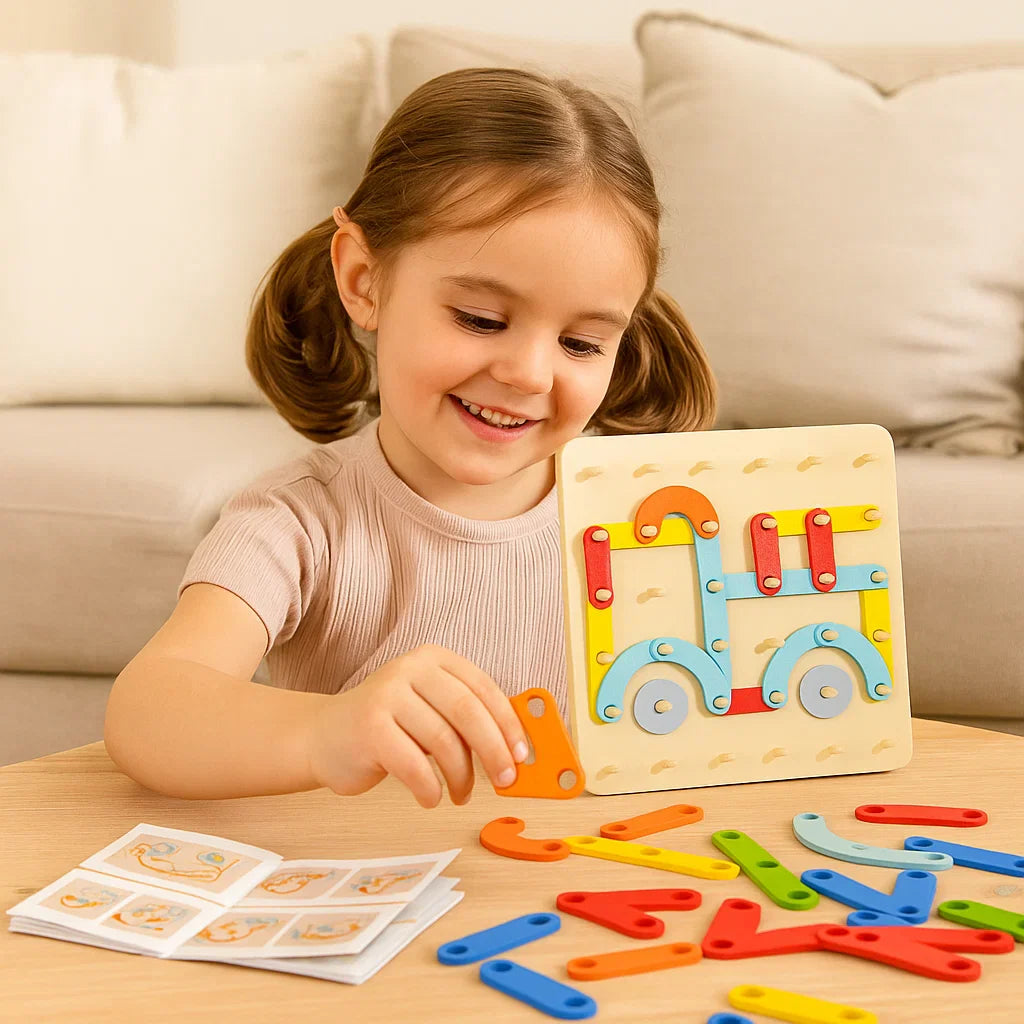 Rompecabezas Montessori con clavijas para niños ⎜ Juguete creativo para emparejar formas con letras y números para el aprendizaje temprano.