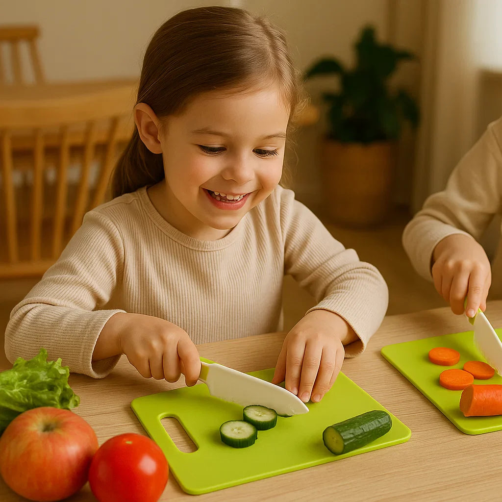 Juego de cuchillos para cortar para niños | Herramientas de cocina seguras y divertidas para aprender a cortar frutas y verduras