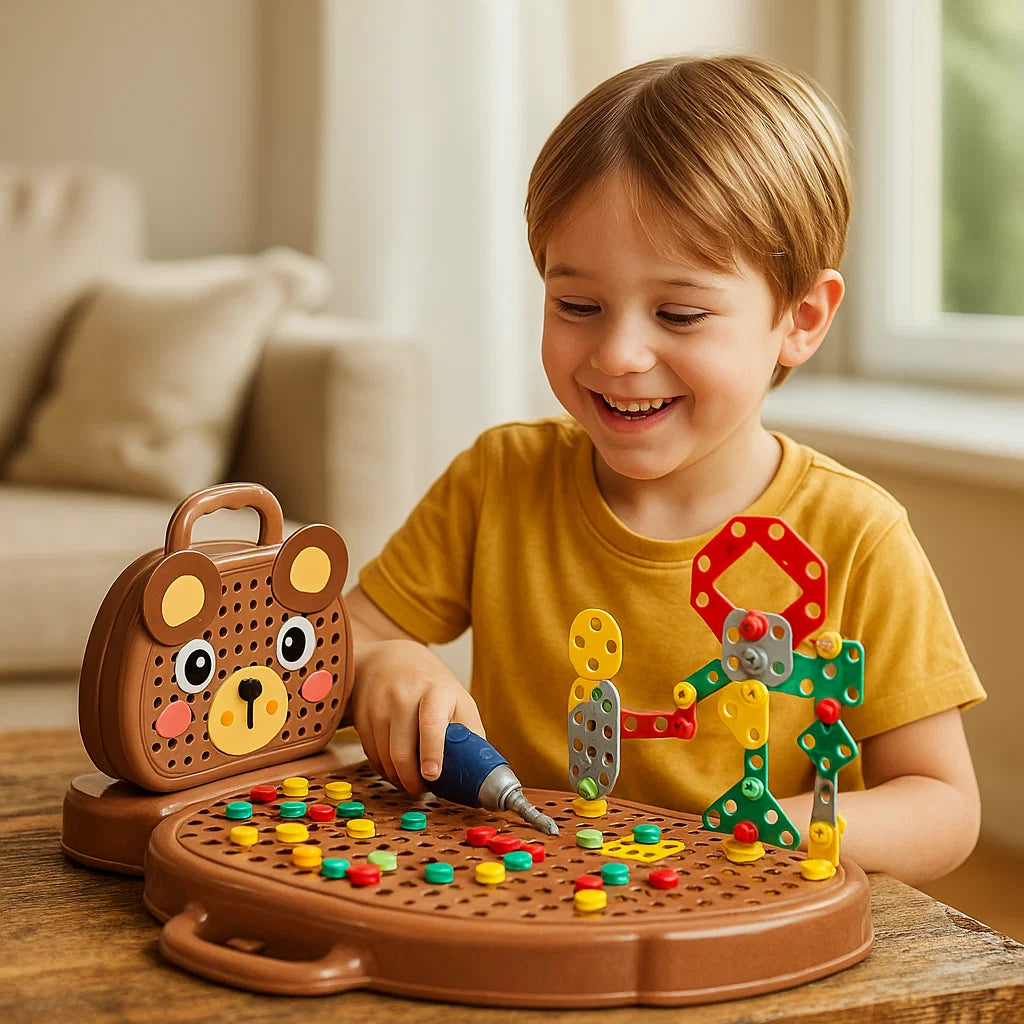 Juego de herramientas para niños | Caja de herramientas educativa con destornillador eléctrico para construir y jugar