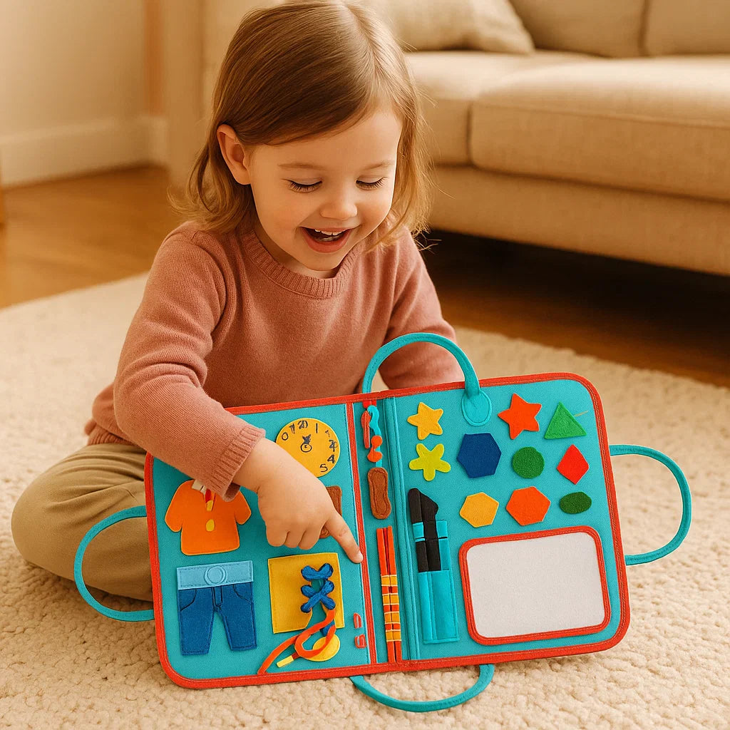 Tablero de actividades Montessori para niños pequeños ⎜ Libro de fieltro para aprender números, letras y habilidades motoras