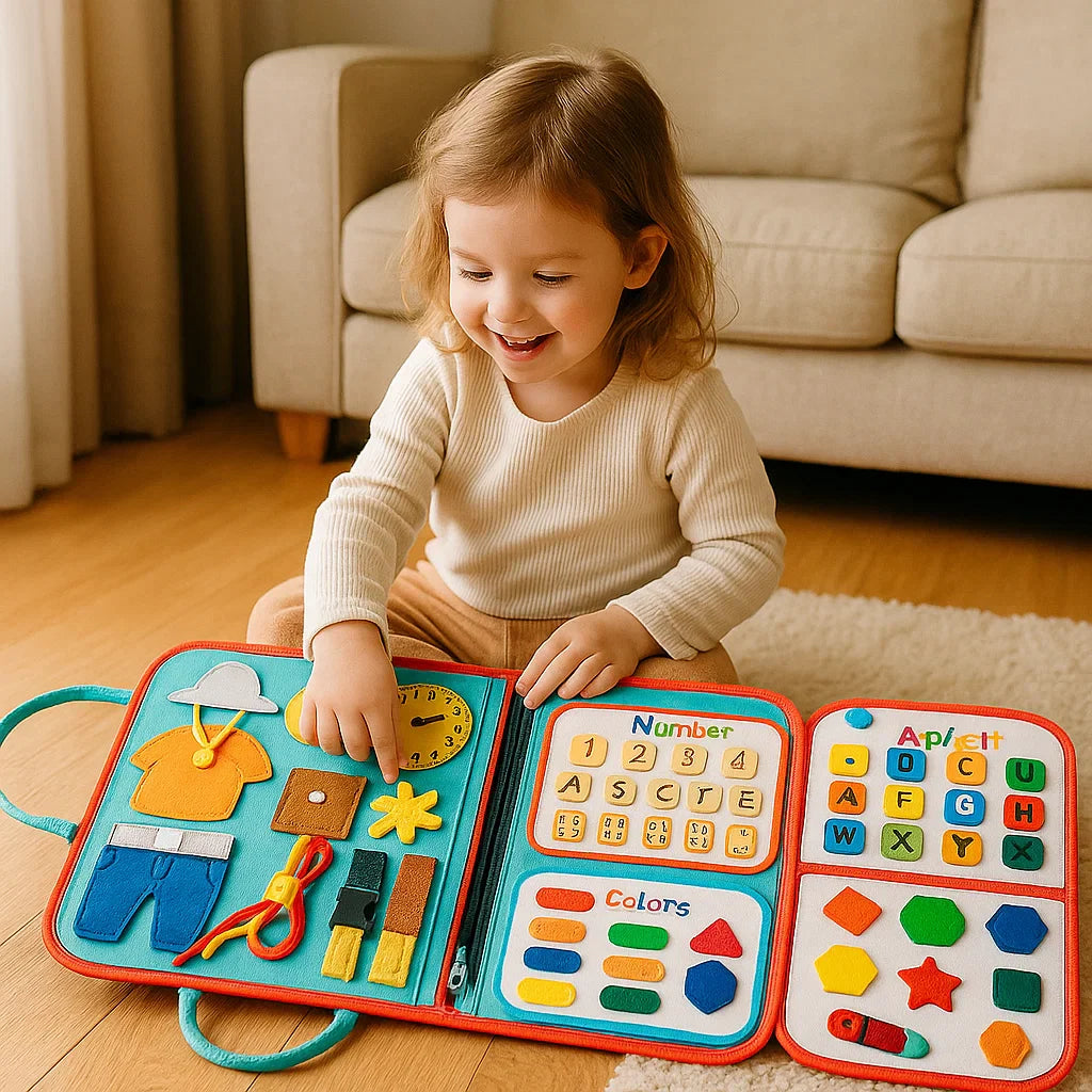 Tablero de actividades Montessori para niños pequeños ⎜ Libro de fieltro para aprender números, letras y habilidades motoras
