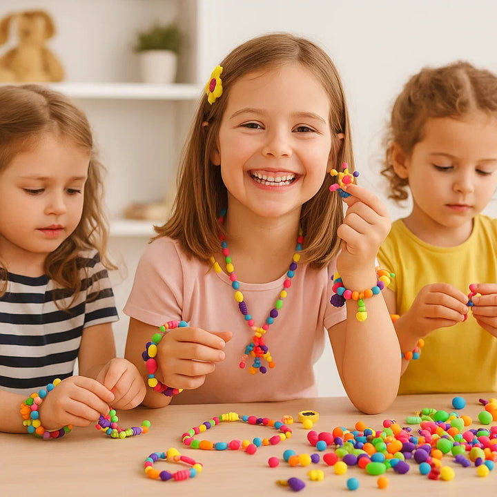 Conjunto de cuentas Pop para niños | Colorido conjunto de joyería DIY para diversión creativa y desarrollo de habilidades motoras