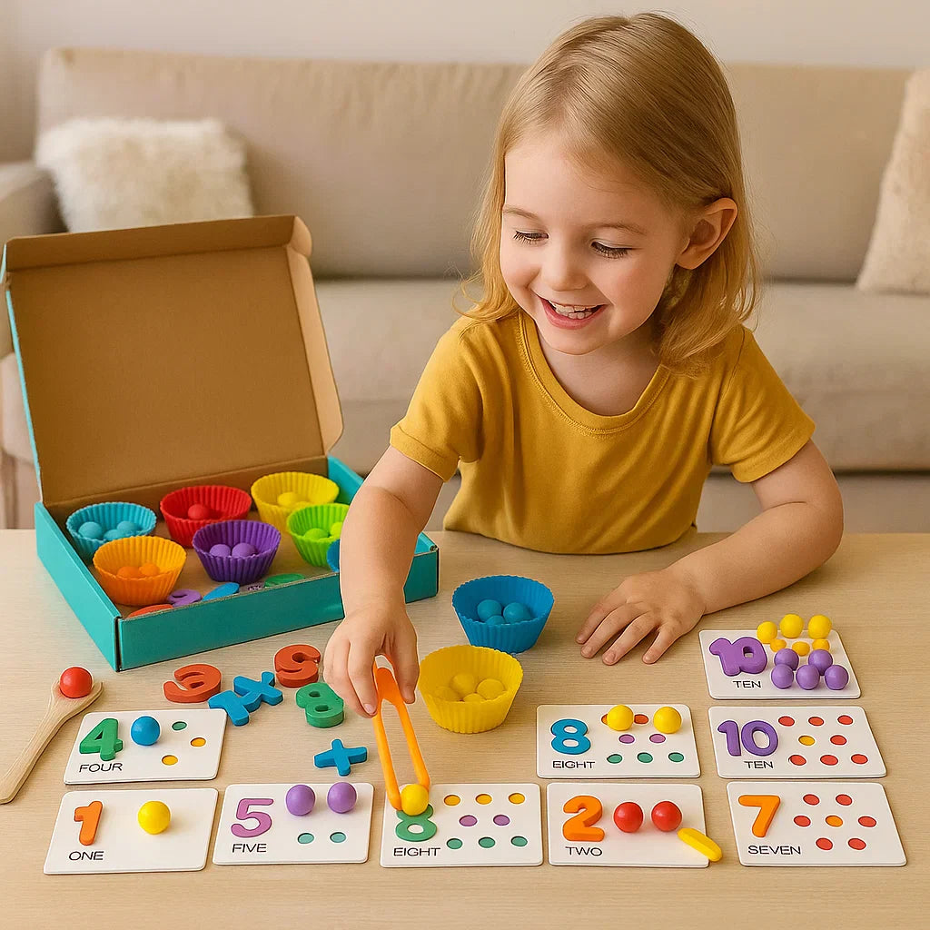 Rompecabezas matemático Montessori para niños ⎜ Juego educativo de emparejamiento de cuentas para el reconocimiento de números y habilidades de conteo.