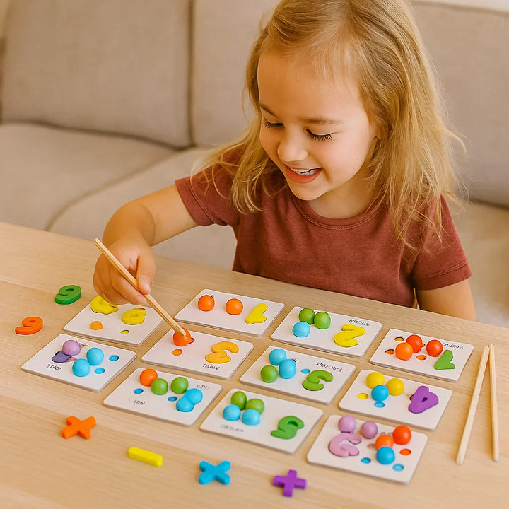 Rompecabezas matemático Montessori para niños ⎜ Juego educativo de emparejamiento de cuentas para el reconocimiento de números y habilidades de conteo.