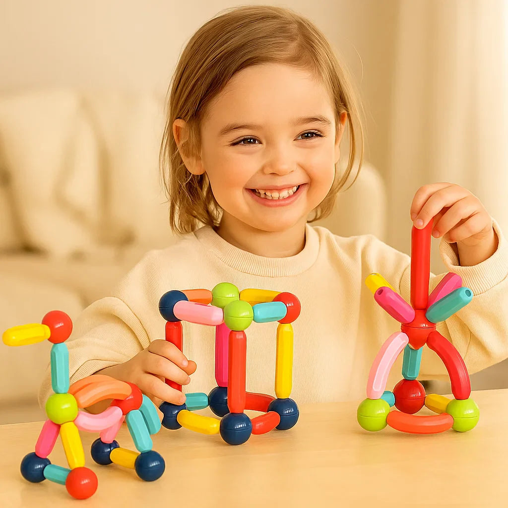Juego de construcción magnético para niños | Juguete colorido para la creatividad, aprendizaje STEM y habilidades motoras