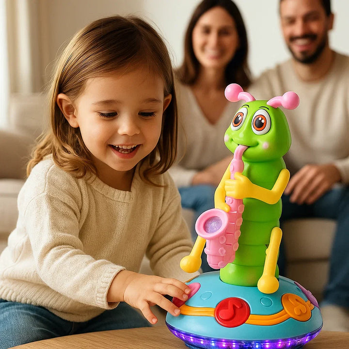 Juguete musical para gatear para bebés | Oruga giratoria con luces y sonido para el aprendizaje temprano y el juego en movimiento