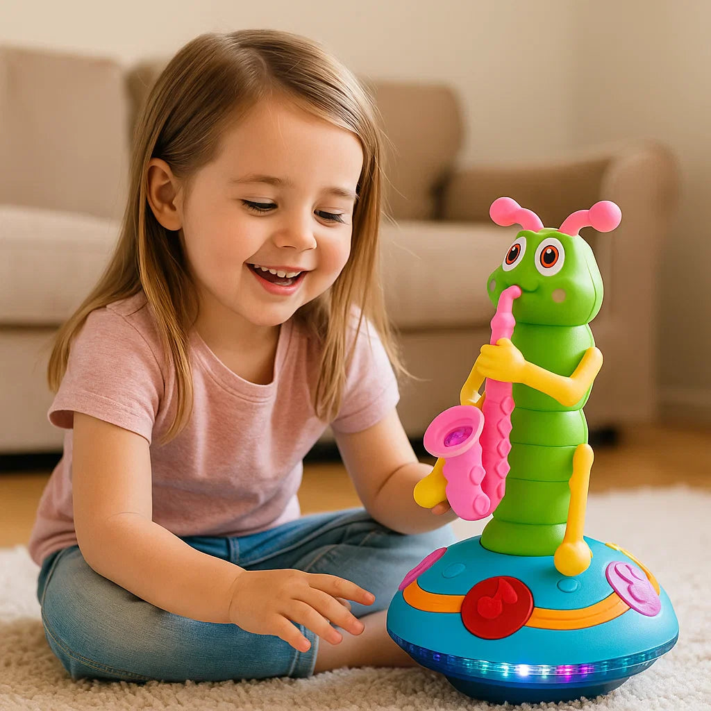 Juguete musical para gatear para bebés | Oruga giratoria con luces y sonido para el aprendizaje temprano y el juego en movimiento