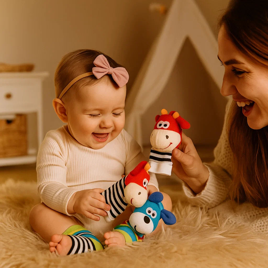 Conjunto de sonajeros y calcetines para bebés | Juguetes sensoriales coloridos para el aprendizaje temprano y el desarrollo de habilidades motoras