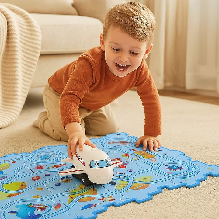 Alfombra de juegos con pistas para niños ⎜ Juego interactivo en el suelo con caminos conectables para la imaginación en carreras