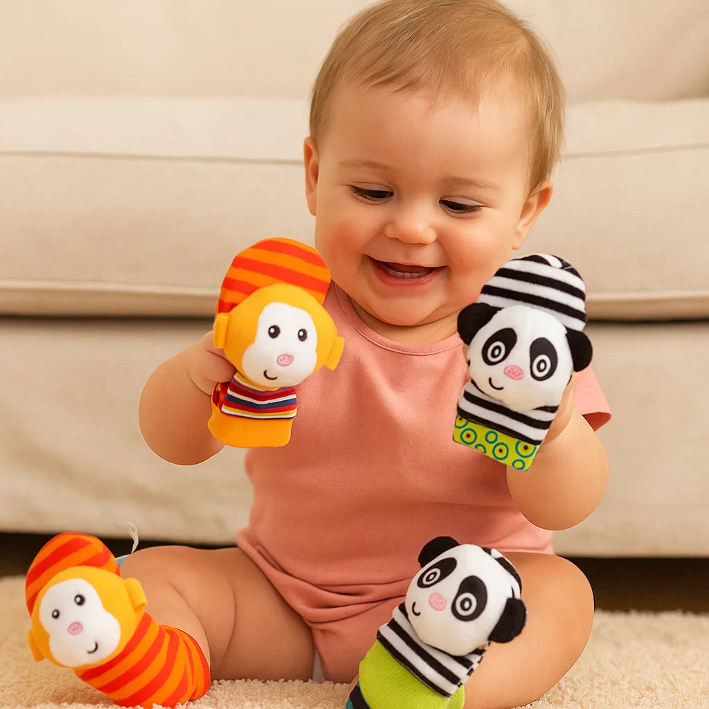 Conjunto de sonajeros y calcetines para bebés | Juguetes sensoriales coloridos para el aprendizaje temprano y el desarrollo de habilidades motoras