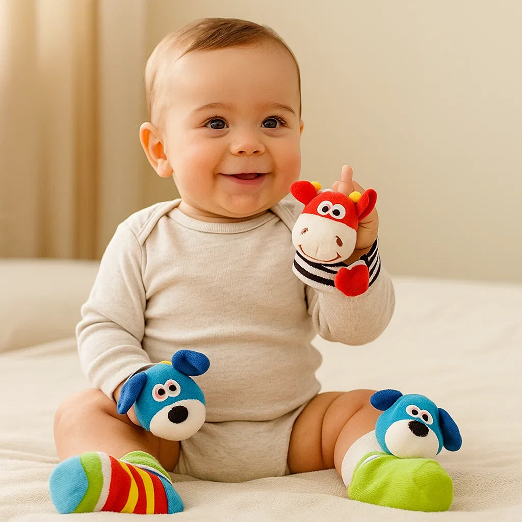 Conjunto de sonajeros y calcetines para bebés | Juguetes sensoriales coloridos para el aprendizaje temprano y el desarrollo de habilidades motoras