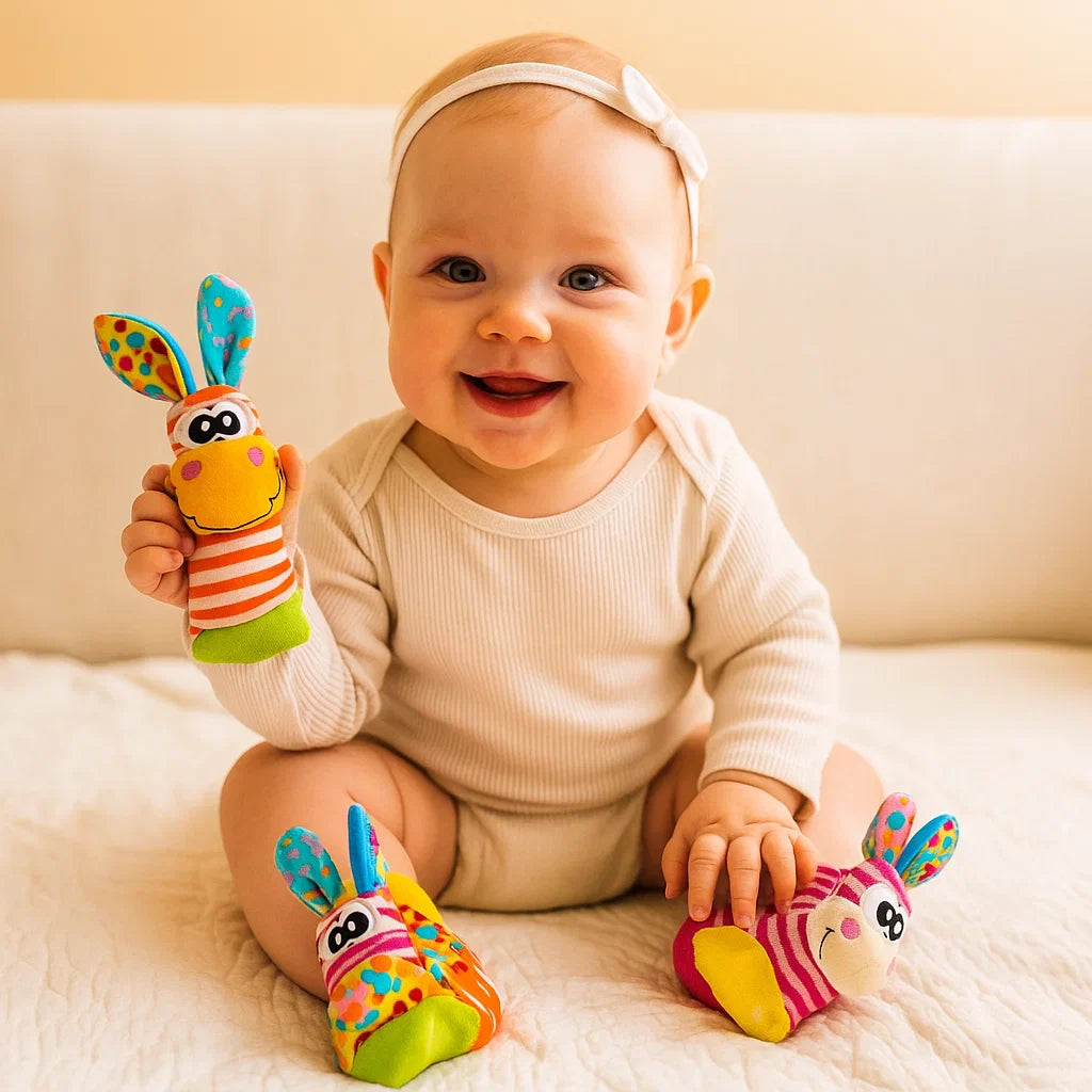 Conjunto de sonajeros y calcetines para bebés | Juguetes sensoriales coloridos para el aprendizaje temprano y el desarrollo de habilidades motoras