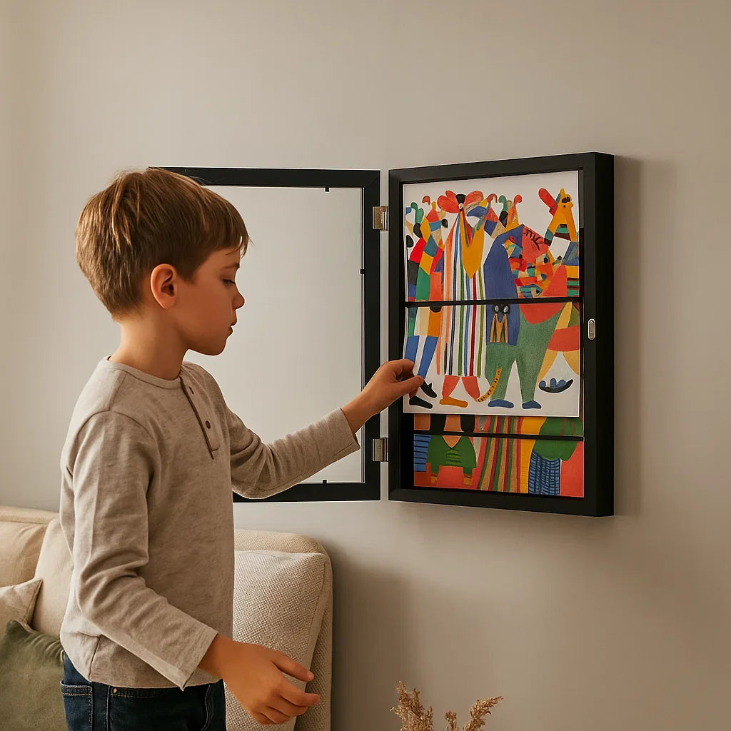 Marco de fotos para niños | Marco de fotos abatible con espacio para almacenar dibujos y proyectos creativos