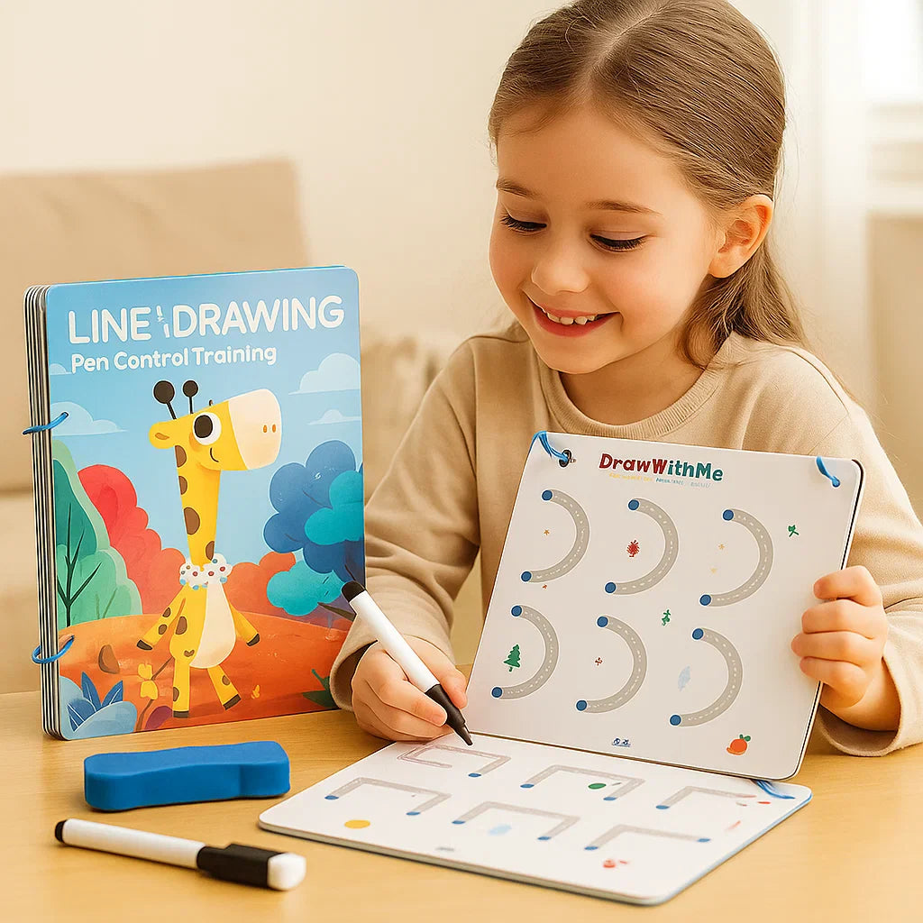 Libro para el entrenamiento del control del lápiz para niños ⎜ Ejercicios reutilizables de dibujo para mejorar la concentración y la coordinación mano-ojo.