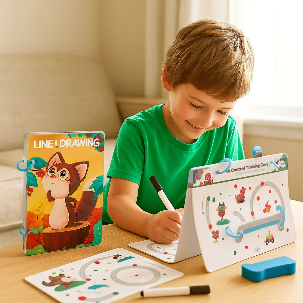 Libro para el entrenamiento del control del lápiz para niños ⎜ Ejercicios reutilizables de dibujo para mejorar la concentración y la coordinación mano-ojo.