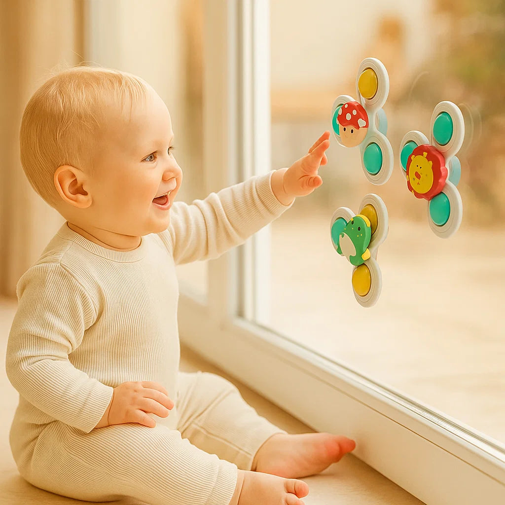 Encantador conjunto de 3 juguetes giratorios con ventosas para bebés