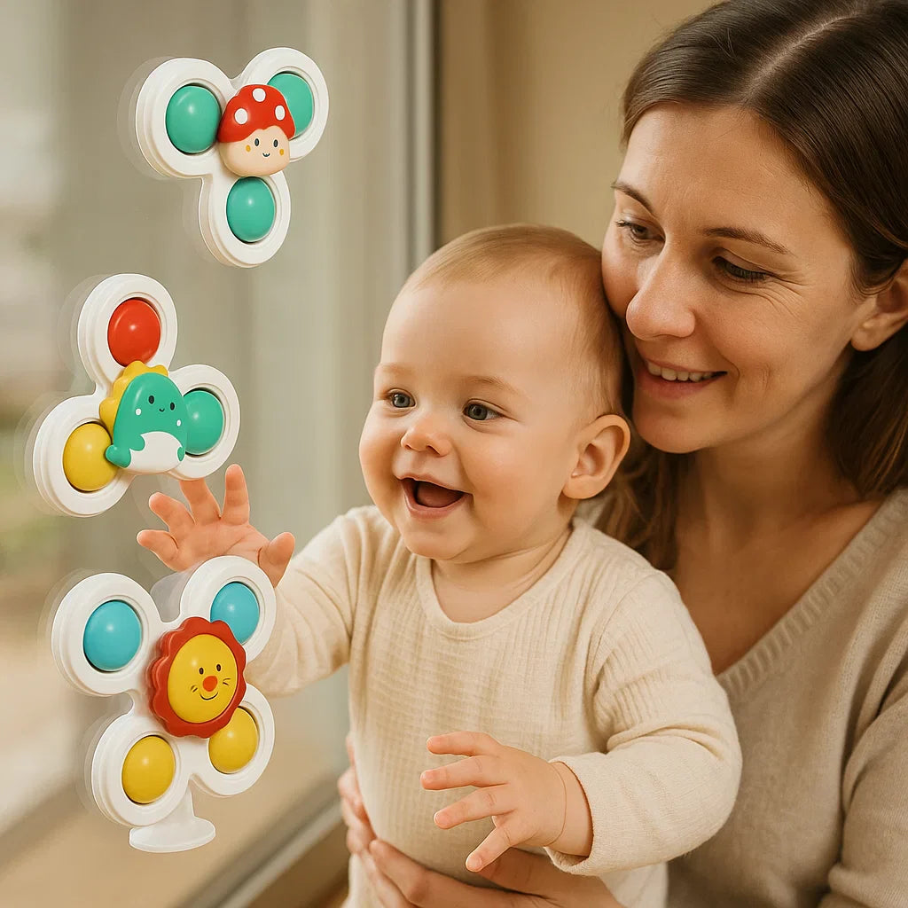 Encantador conjunto de 3 juguetes giratorios con ventosas para bebés
