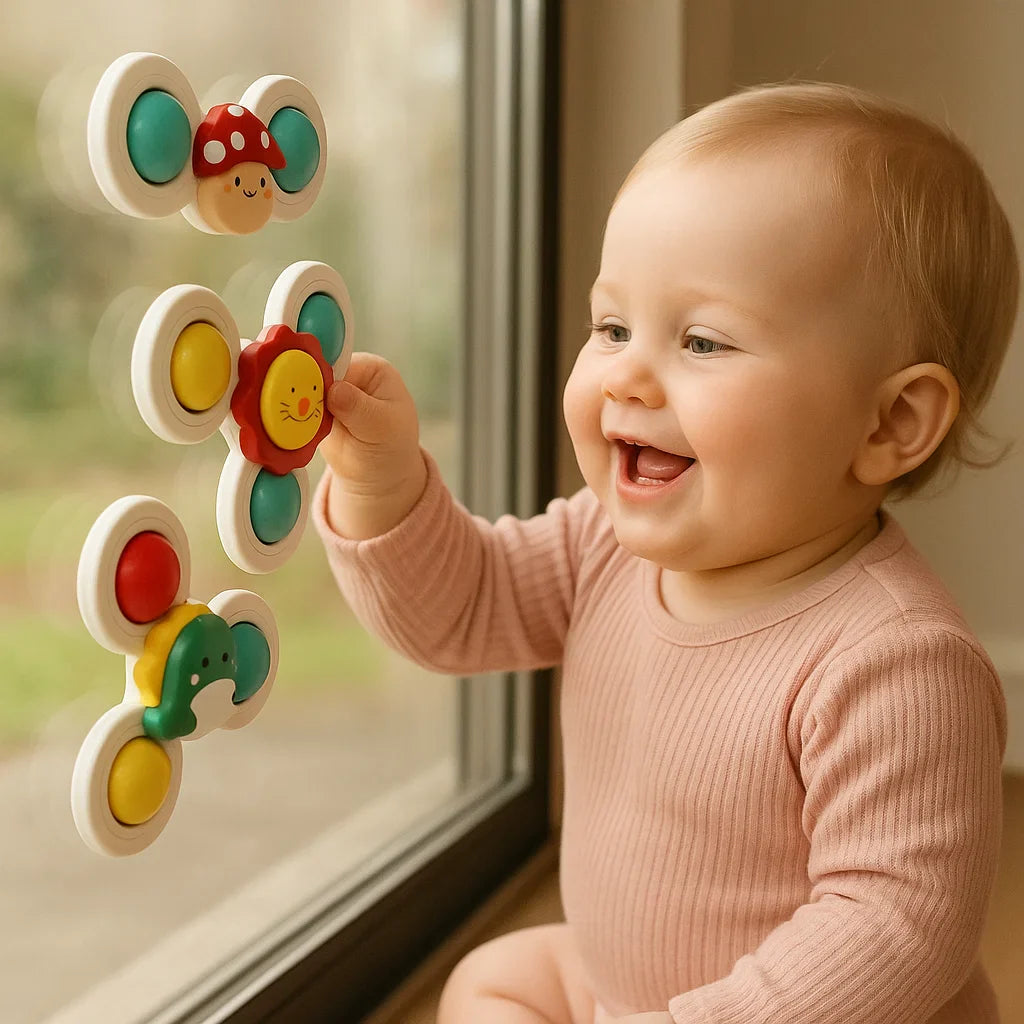 Encantador conjunto de 3 juguetes giratorios con ventosas para bebés