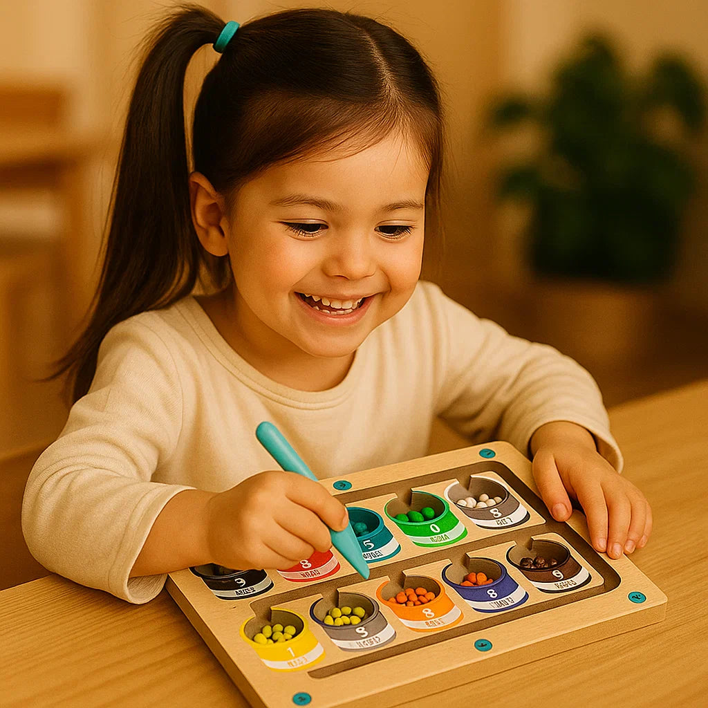 Tablero magnético de madera para contar | Juego de clasificación de colores con bolígrafo para el aprendizaje temprano y habilidades motoras