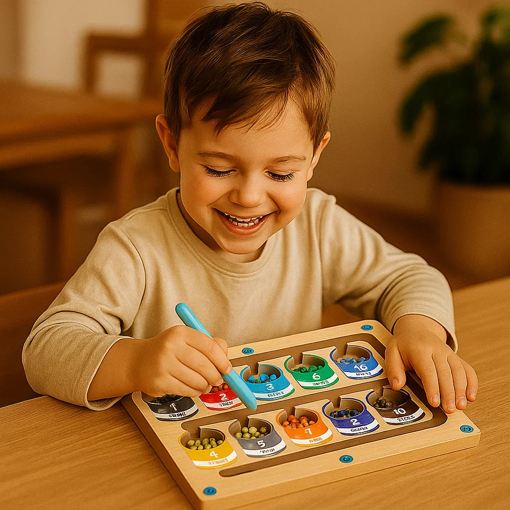 Tablero magnético de madera para contar | Juego de clasificación de colores con bolígrafo para el aprendizaje temprano y habilidades motoras