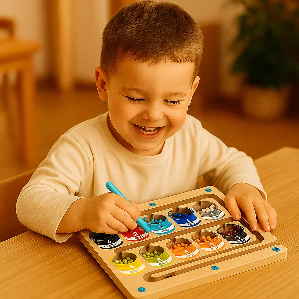 Tablero magnético de madera para contar | Juego de clasificación de colores con bolígrafo para el aprendizaje temprano y habilidades motoras