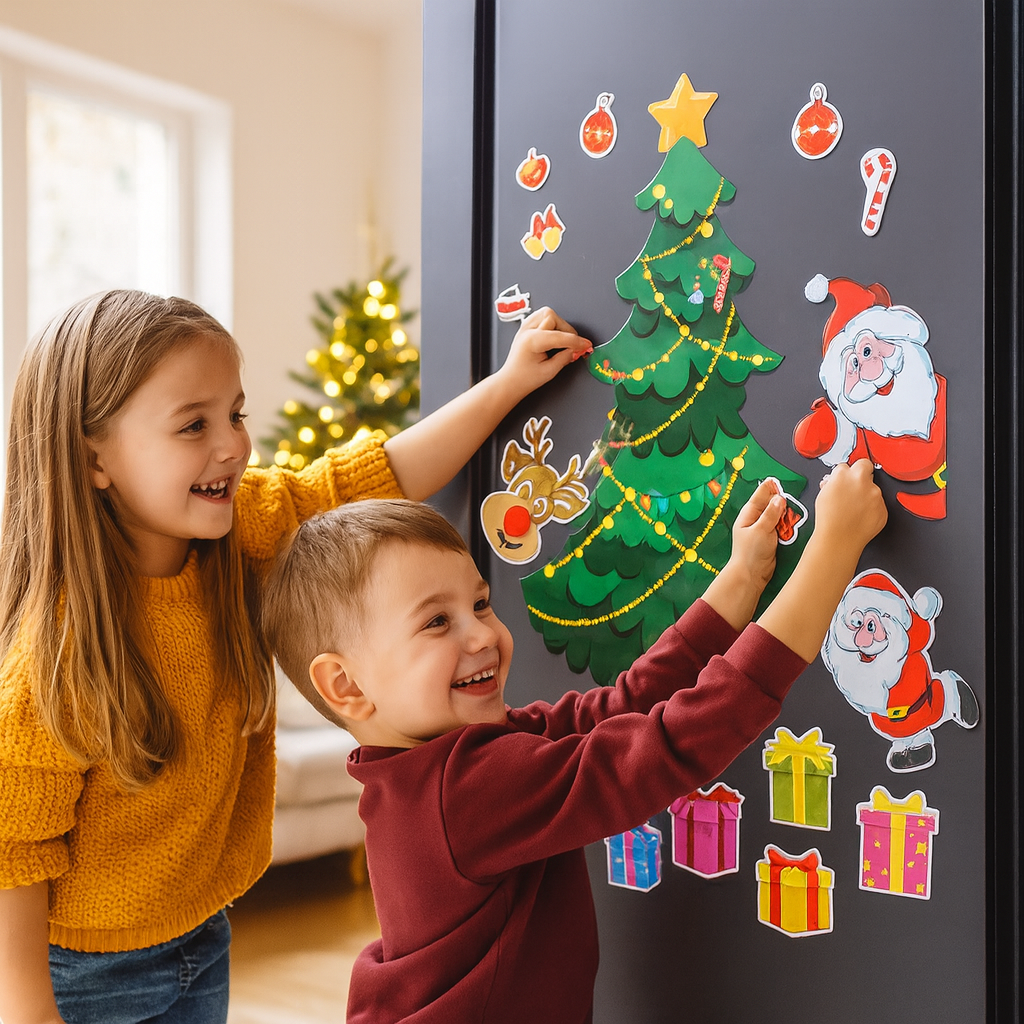 Juego de pegatinas magnéticas navideñas Montessori para decorar por sí mismos