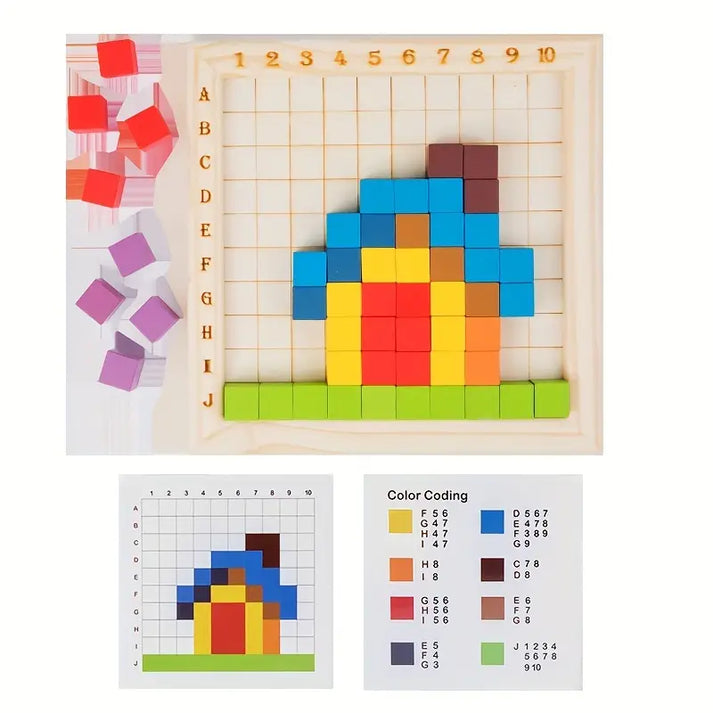 Juego de lógica de madera para niños | Bloques de colores para clasificar con una cuadrícula para lógica y patrones