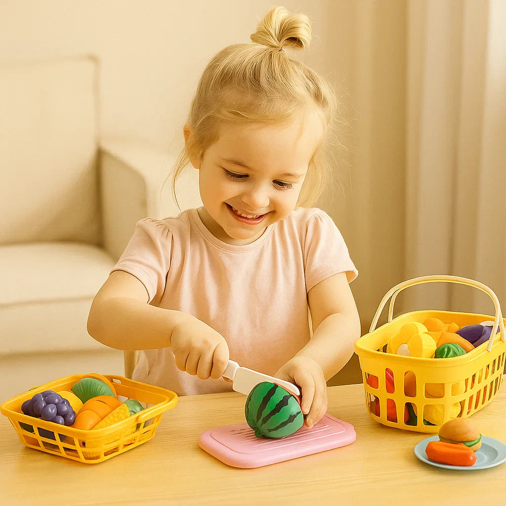 Juego de corte de frutas | Juguete educativo para niños con cesta y verduras realistas para jugar a los roles