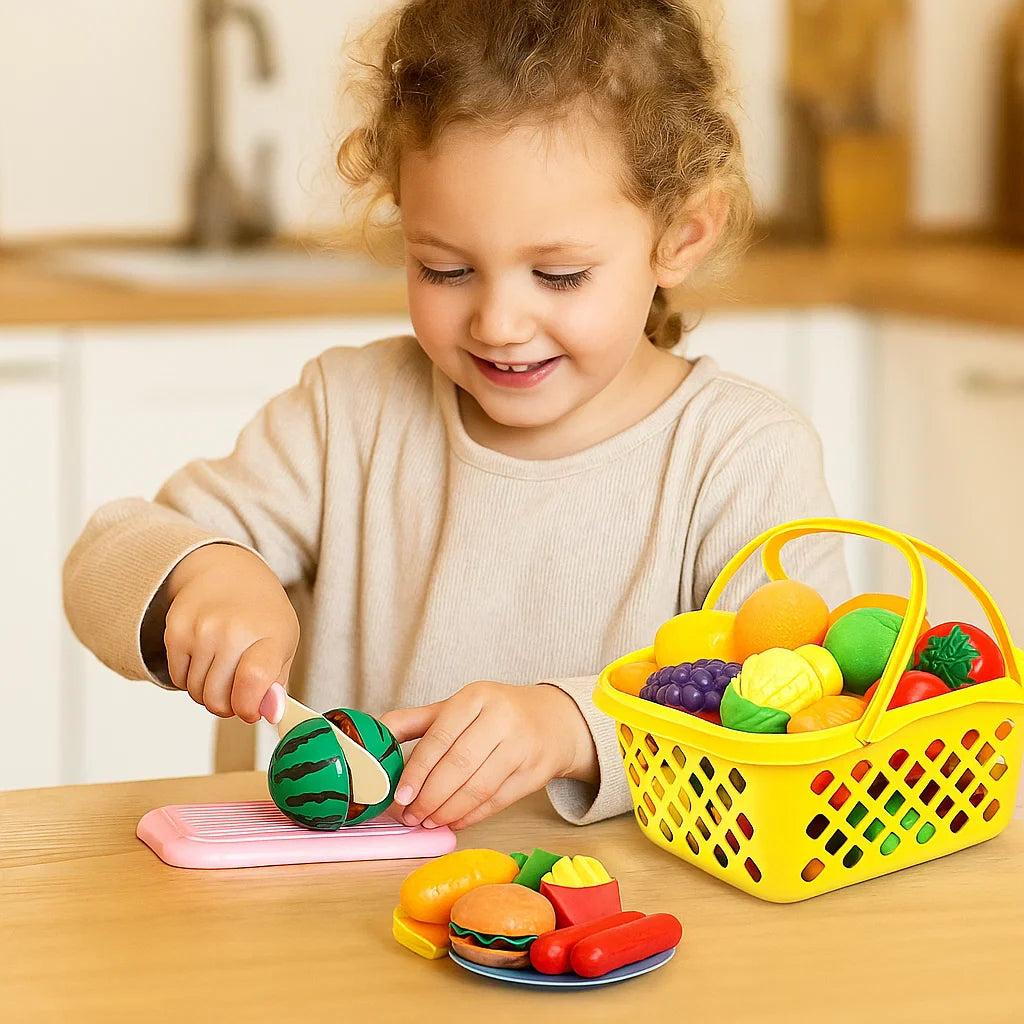 Juego de corte de frutas | Juguete educativo para niños con cesta y verduras realistas para jugar a los roles