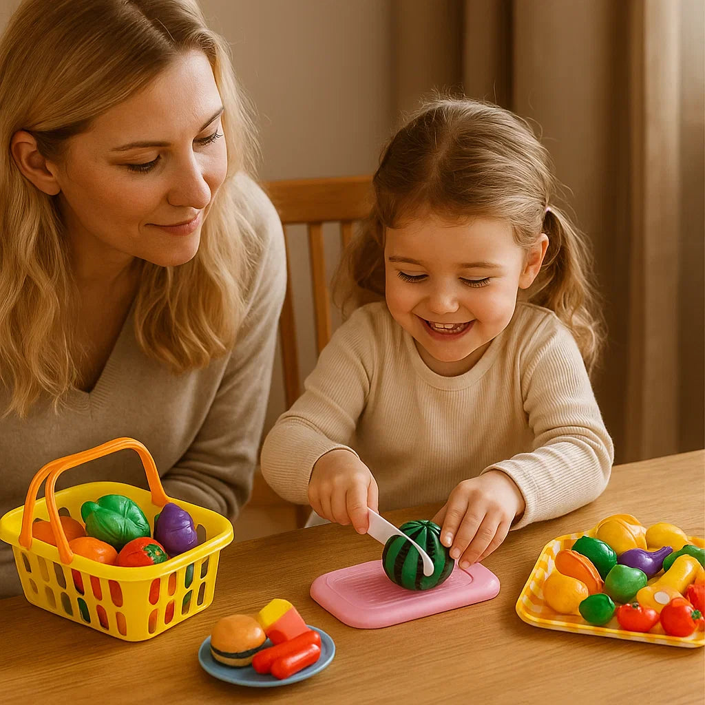 Juego de corte de frutas | Juguete educativo para niños con cesta y verduras realistas para jugar a los roles