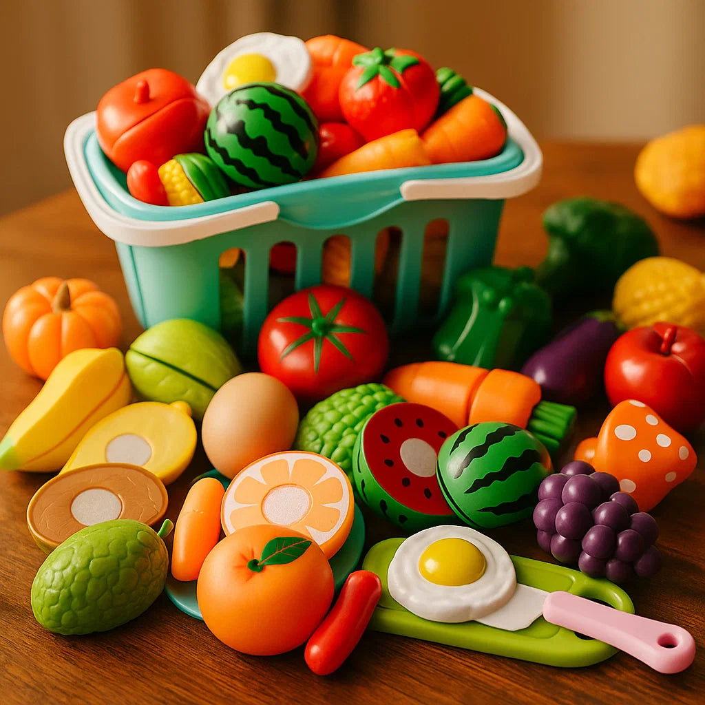 Juego de corte de frutas | Juguete educativo para niños con cesta y verduras realistas para jugar a los roles