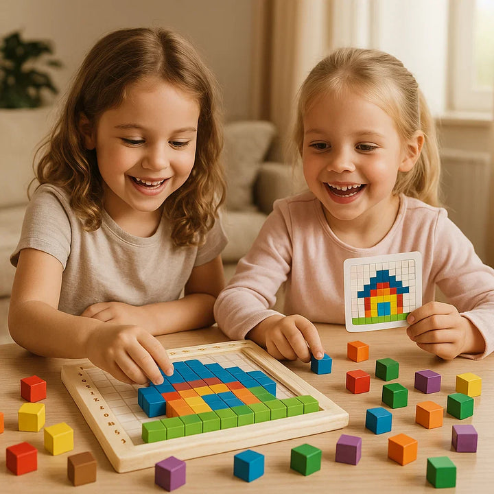 Juego de lógica de madera para niños | Bloques de colores para clasificar con una cuadrícula para lógica y patrones