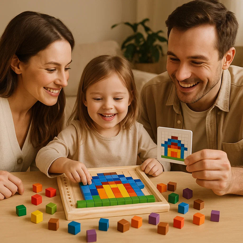 Juego de lógica de madera para niños | Bloques de colores para clasificar con una cuadrícula para lógica y patrones