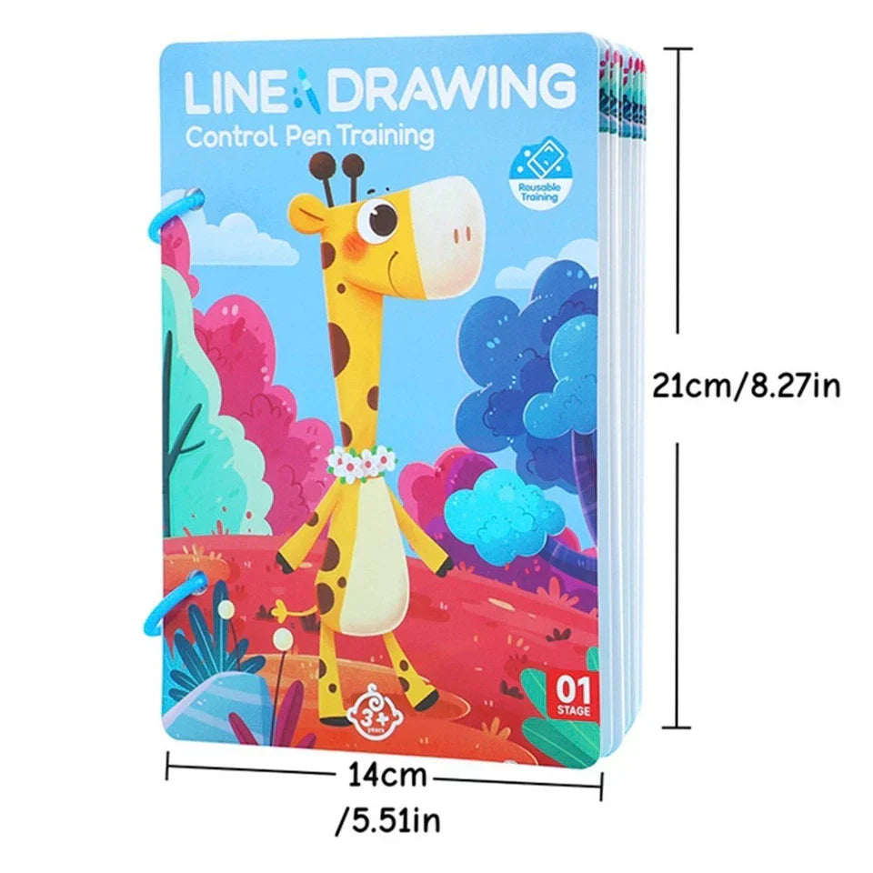 Libro para el entrenamiento del control del lápiz para niños ⎜ Ejercicios reutilizables de dibujo para mejorar la concentración y la coordinación mano-ojo.